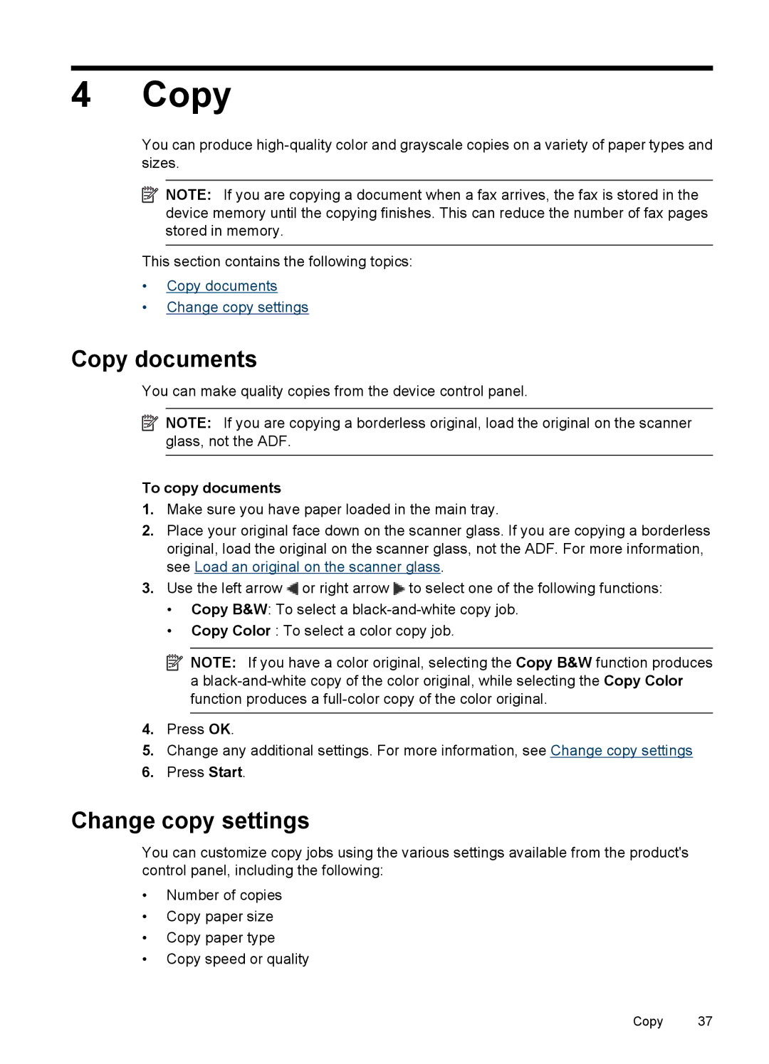 HP 4500 - G510a manual Copy documents, Change copy settings, To copy documents 