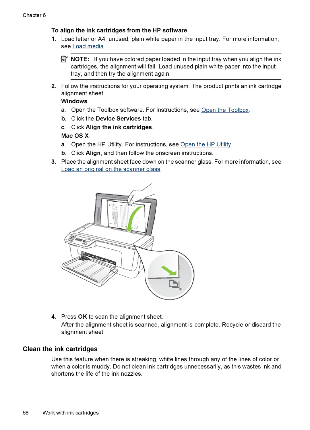 HP 4500 - G510a manual Clean the ink cartridges, To align the ink cartridges from the HP software 