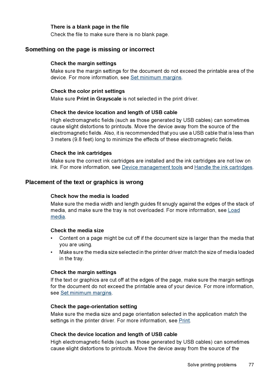 HP 4500 - G510a manual Something on the page is missing or incorrect, Placement of the text or graphics is wrong 