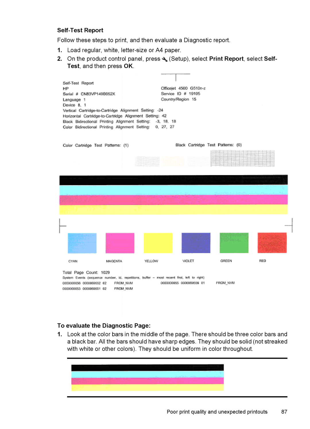 HP 4500 - G510a manual Self-Test Report, To evaluate the Diagnostic 