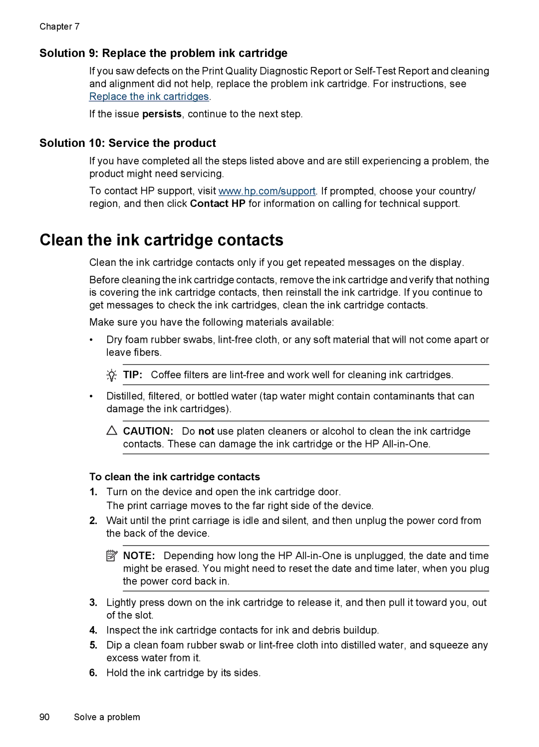 HP 4500 - G510a manual Clean the ink cartridge contacts, Solution 9 Replace the problem ink cartridge 