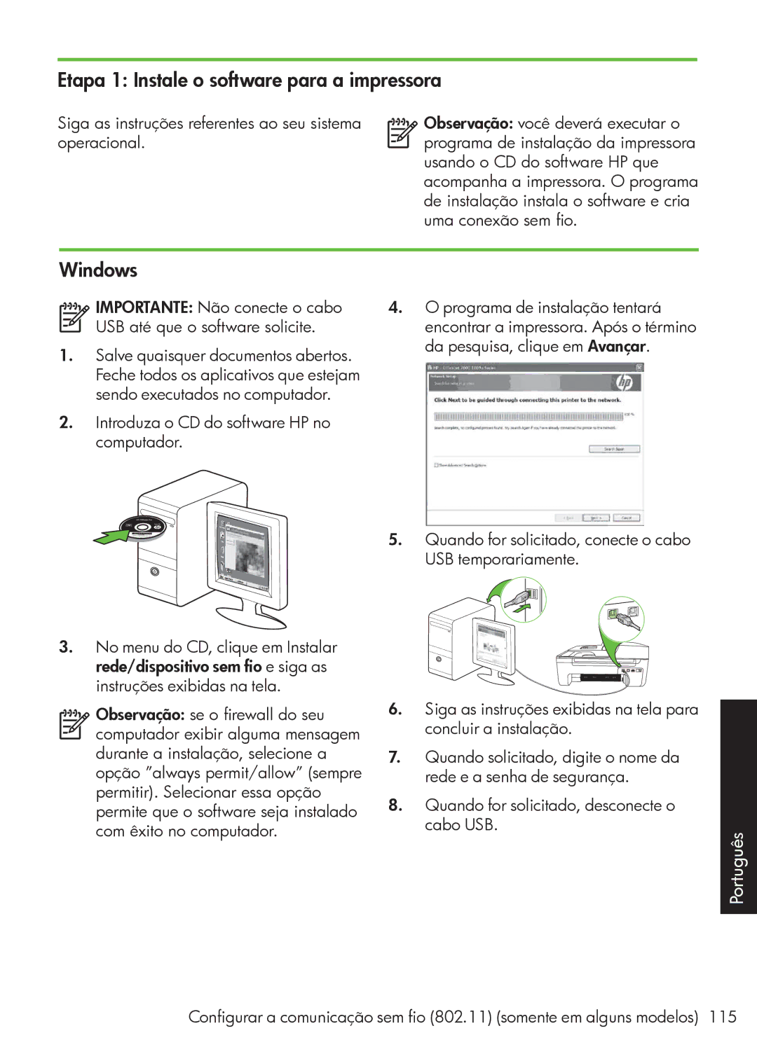 HP 4500 - G510a manual Etapa 1 Instale o software para a impressora, Windows 