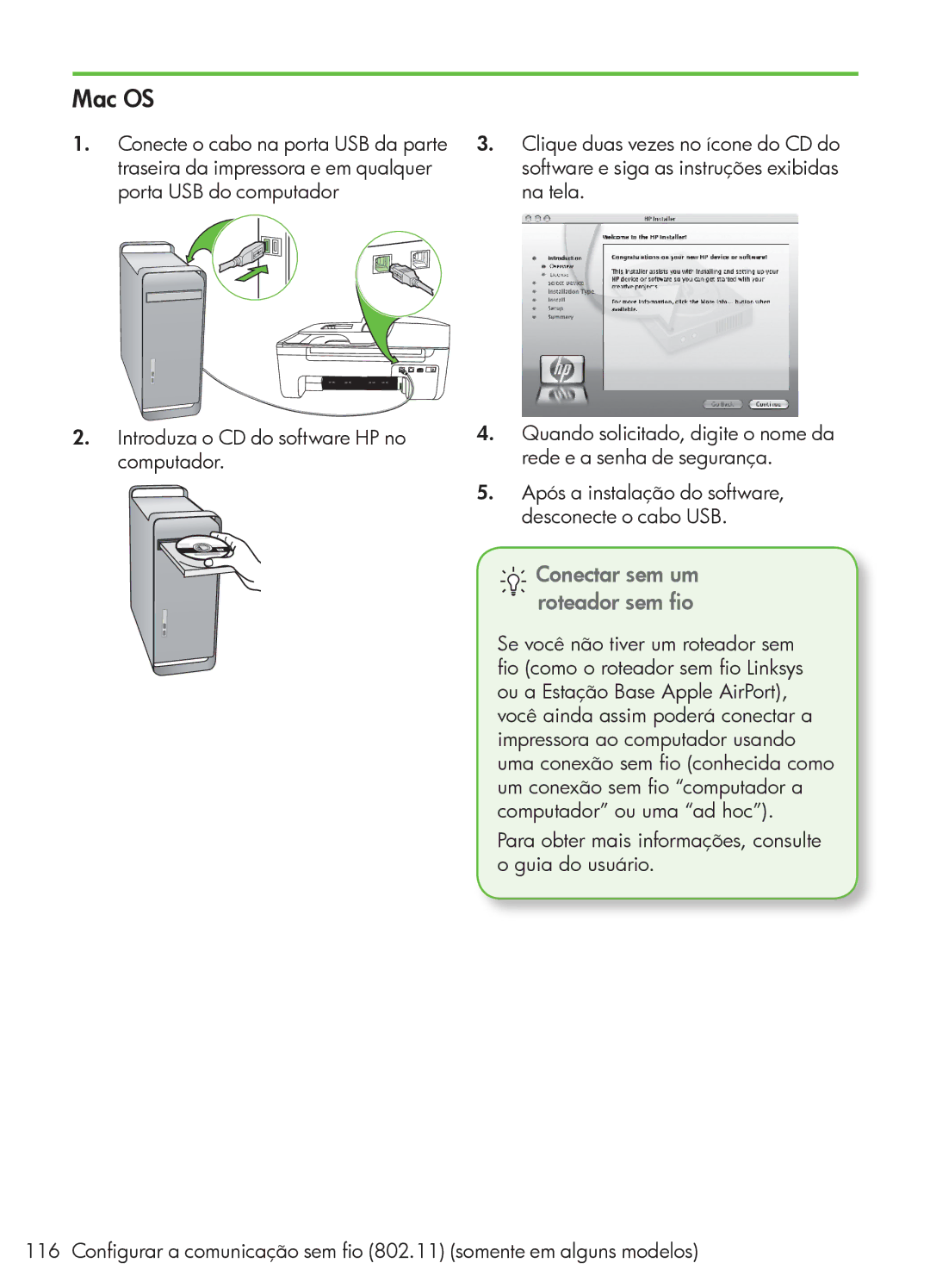 HP 4500 - G510a manual Conectar sem um roteador sem fio 