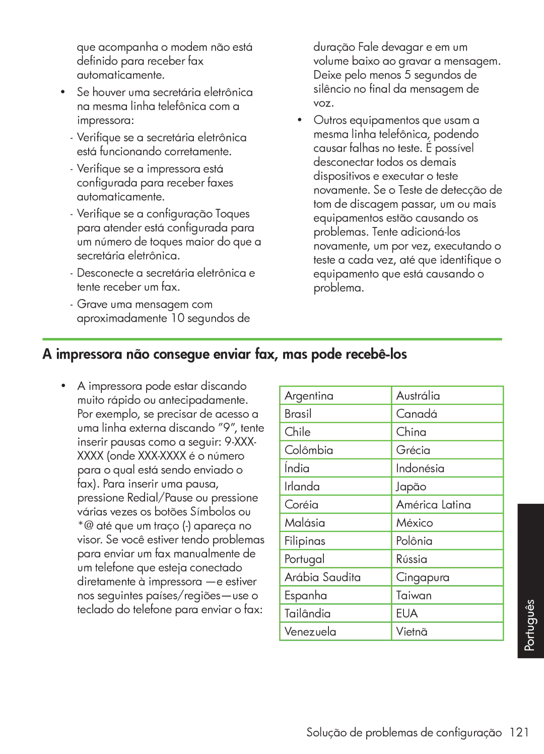 HP 4500 - G510a manual Impressora não consegue enviar fax, mas pode recebê-los 