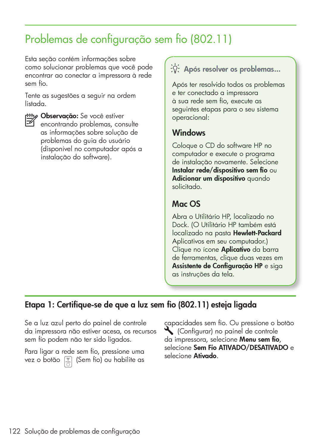 HP 4500 - G510a manual Problemas de configuração sem fio, Após resolver os problemas 