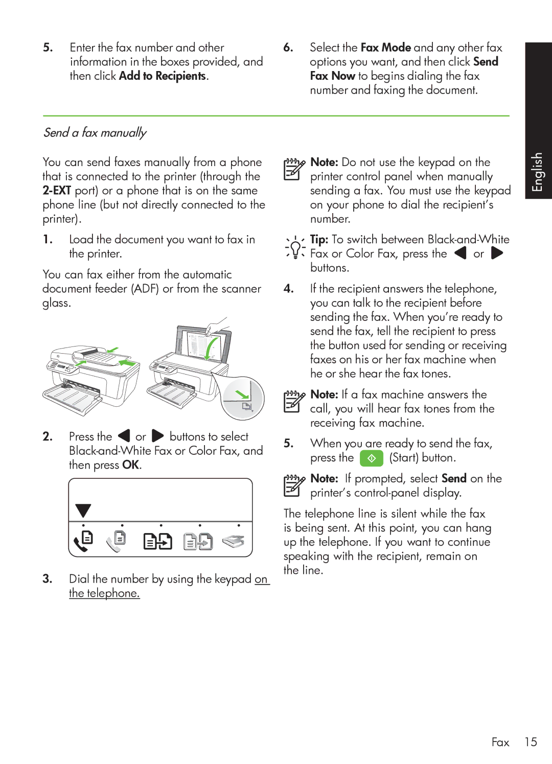 HP 4500 - G510a Send a fax manually 