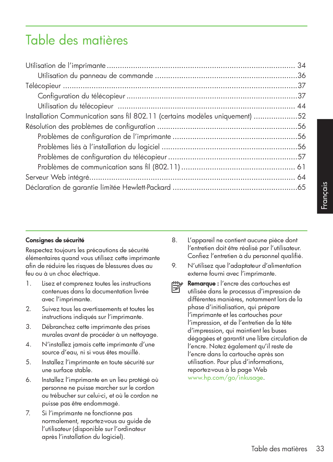 HP 4500 - G510a manual Table des matières 