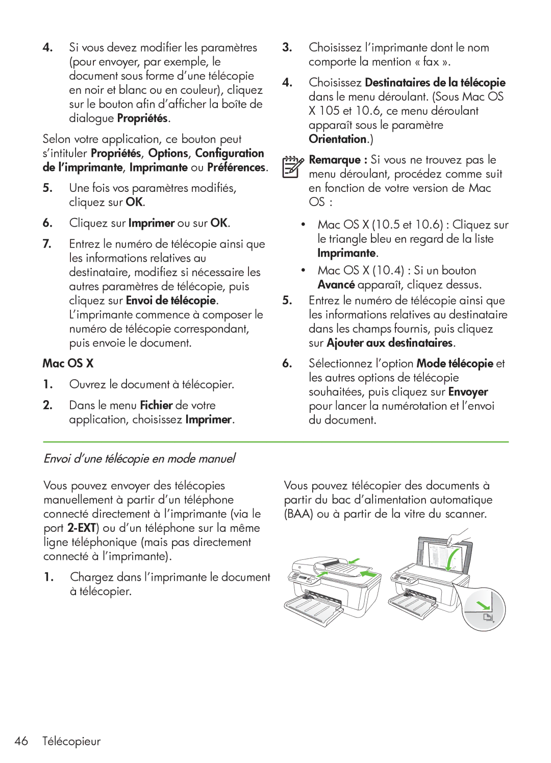 HP 4500 - G510a manual Envoi d’une télécopie en mode manuel 