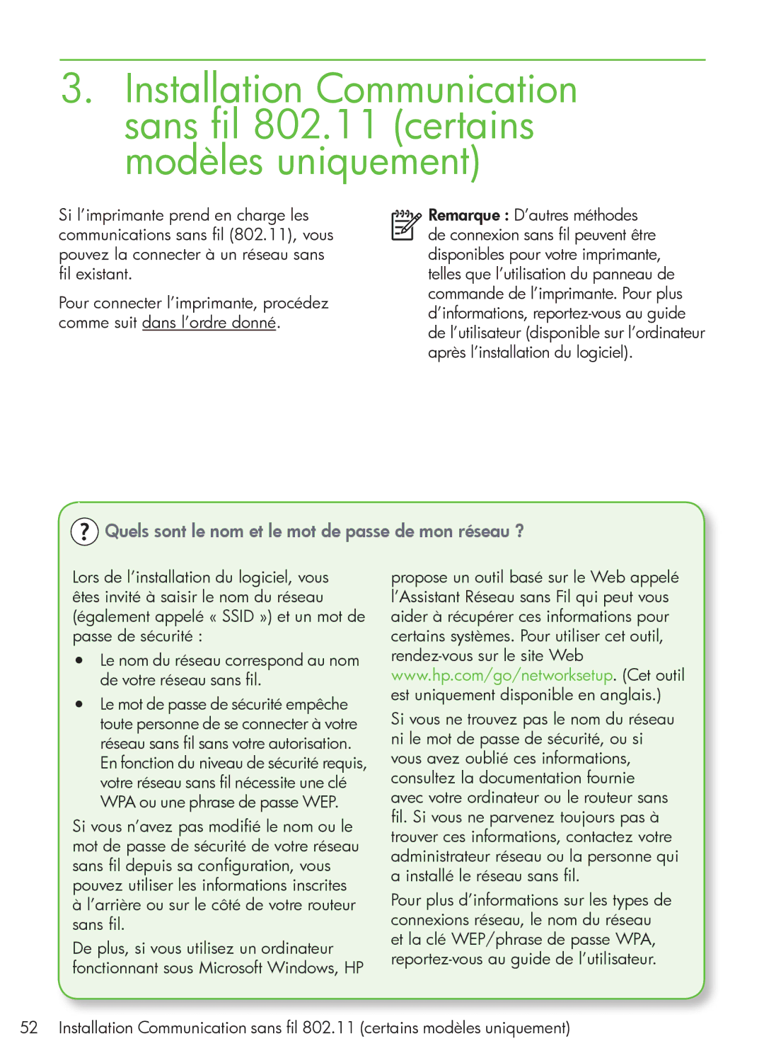 HP 4500 - G510a manual Quels sont le nom et le mot de passe de mon réseau ?, WPA ou une phrase de passe WEP 