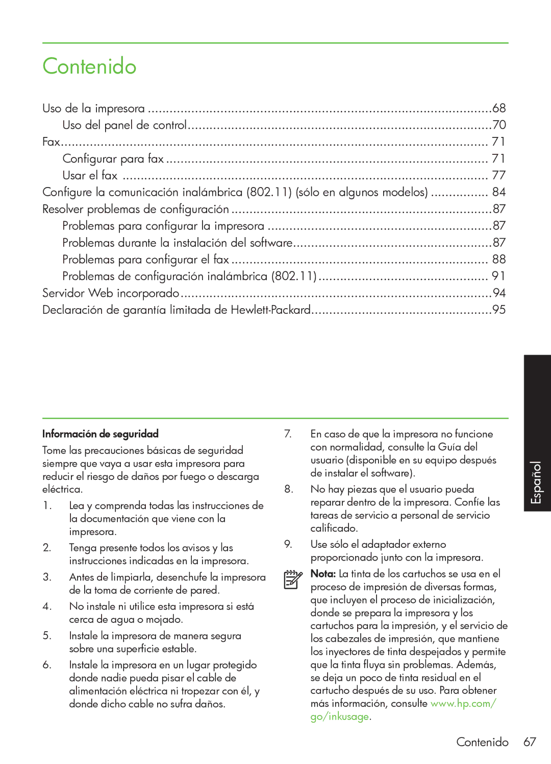 HP 4500 - G510a manual Contenido 