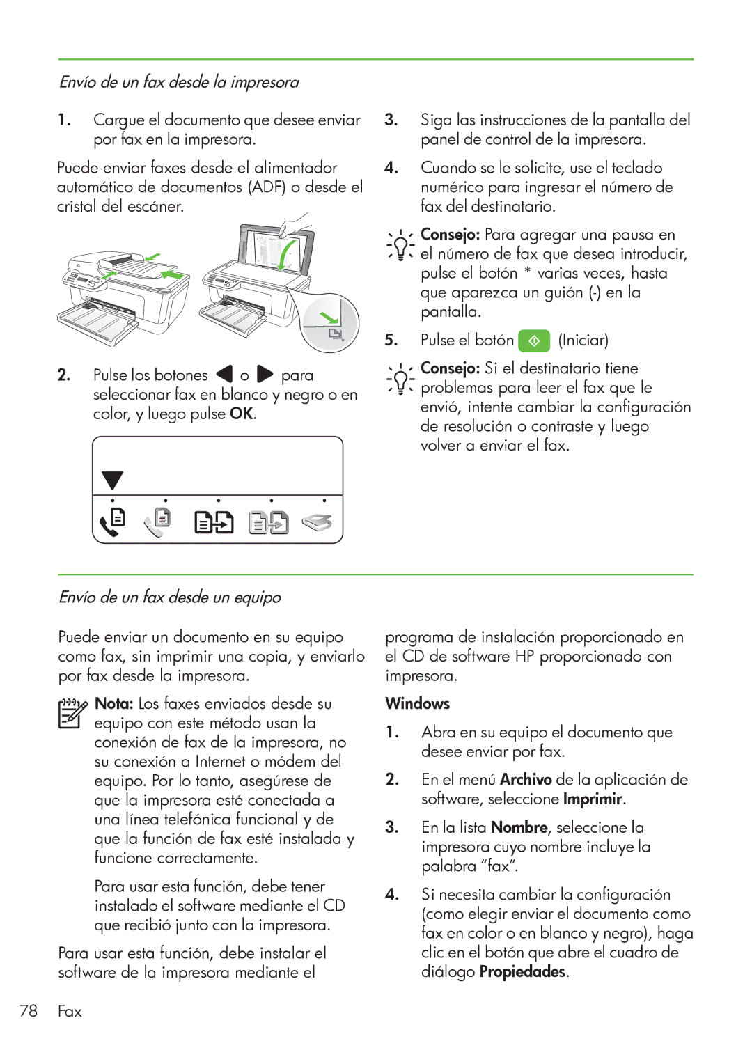 HP 4500 - G510a manual Envío de un fax desde la impresora, Envío de un fax desde un equipo 