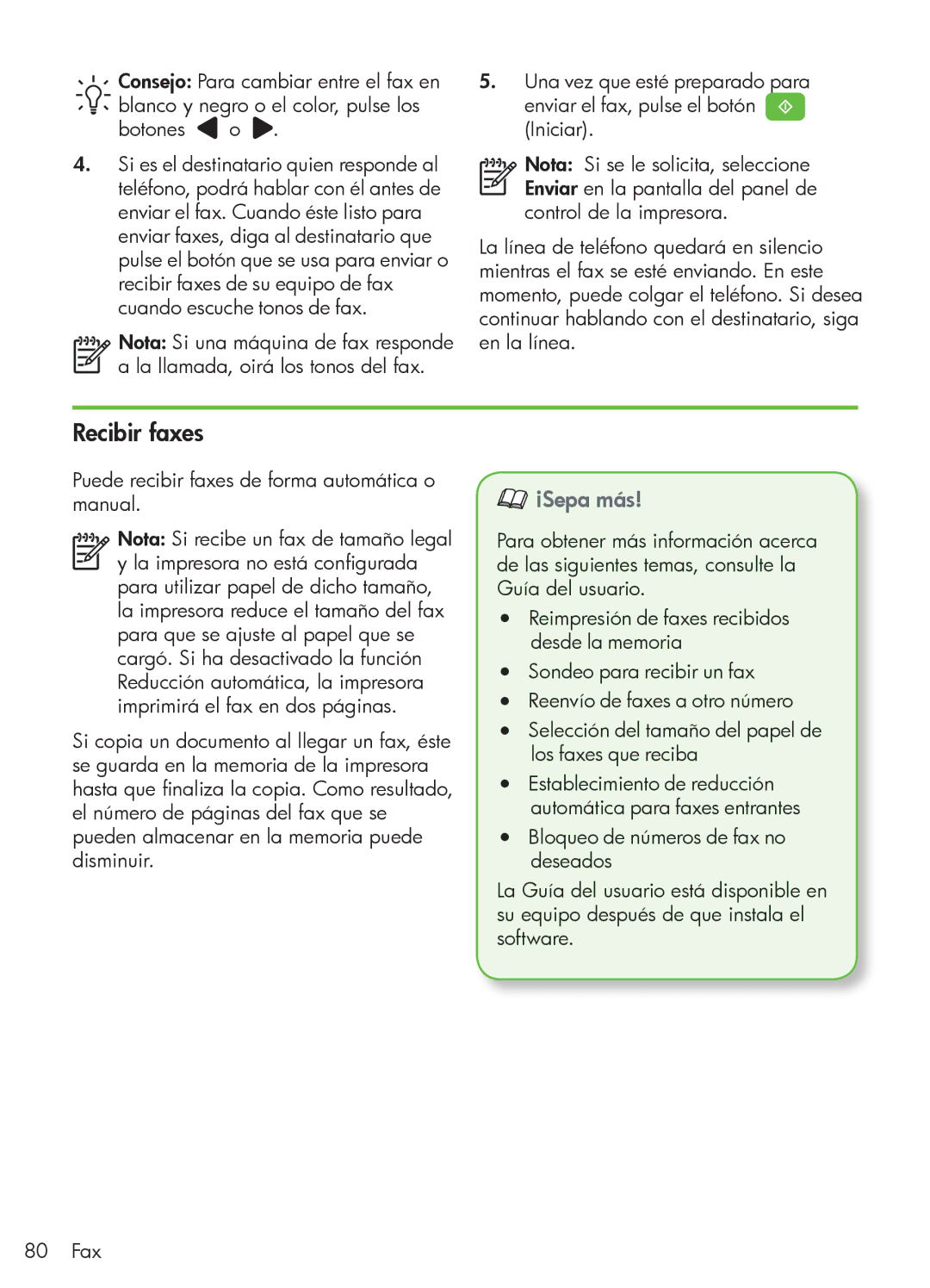 HP 4500 - G510a manual Recibir faxes, ¡Sepa más 