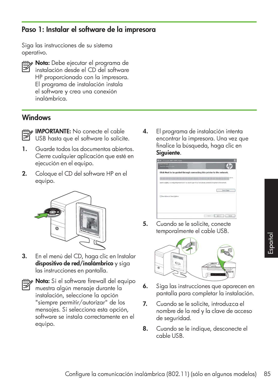 HP 4500 - G510a manual Paso 1 Instalar el software de la impresora, Windows 