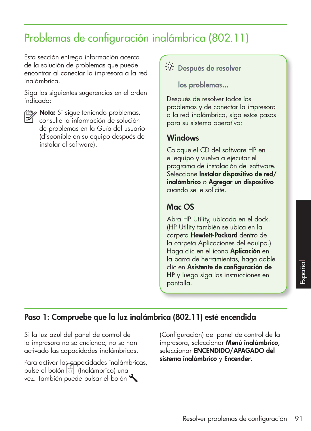 HP 4500 - G510a manual Problemas de configuración inalámbrica, Después de resolver Los problemas 