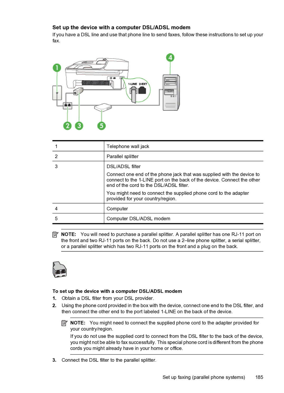 HP 4500 - G510n Set up the device with a computer DSL/ADSL modem, To set up the device with a computer DSL/ADSL modem 