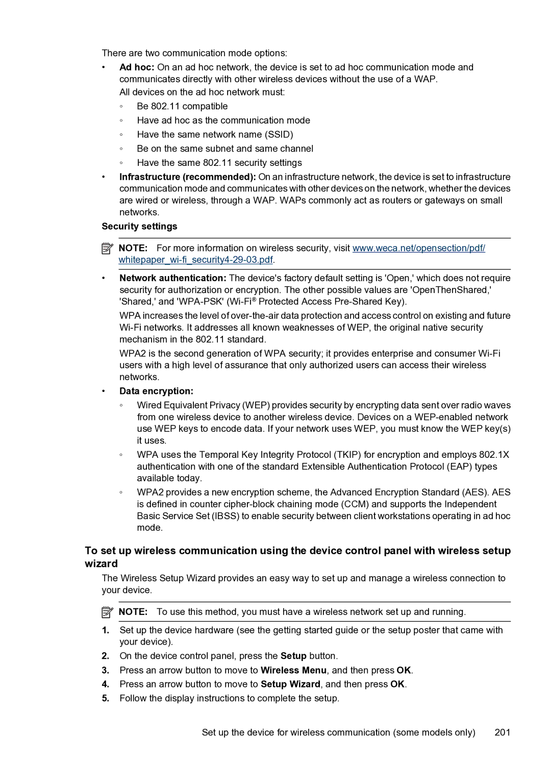 HP 4500 - G510n, 4500 - G510g manual Security settings, Data encryption 