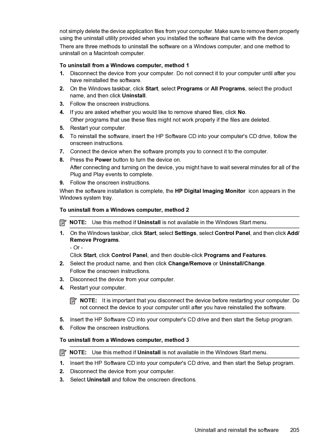 HP 4500 - G510n, 4500 - G510g manual To uninstall from a Windows computer, method 