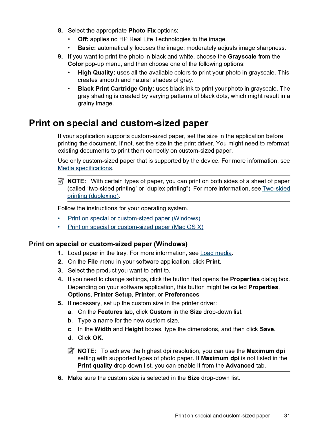 HP 4500 - G510n, 4500 - G510g manual Print on special and custom-sized paper, Print on special or custom-sized paper Windows 