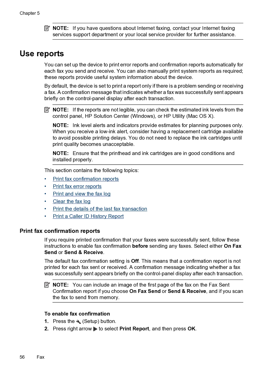 HP 4500 - G510g, 4500 - G510n manual Use reports, Print fax confirmation reports, To enable fax confirmation 