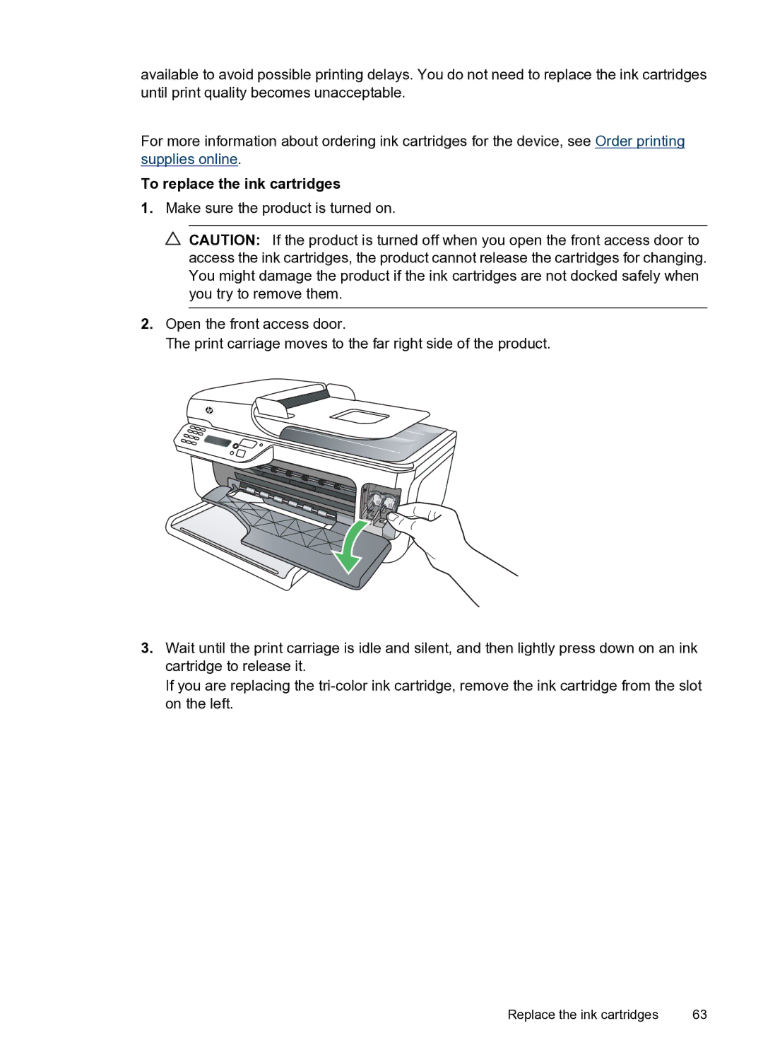 HP 4500 - G510n, 4500 - G510g manual To replace the ink cartridges 