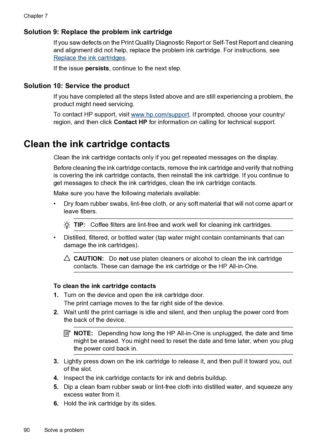 HP 4500 - G510g, 4500 - G510n manual Clean the ink cartridge contacts, Solution 9 Replace the problem ink cartridge 