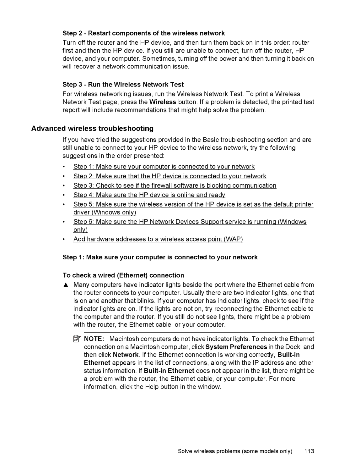 HP 4500 - K7 Advanced wireless troubleshooting, Restart components of the wireless network, Run the Wireless Network Test 