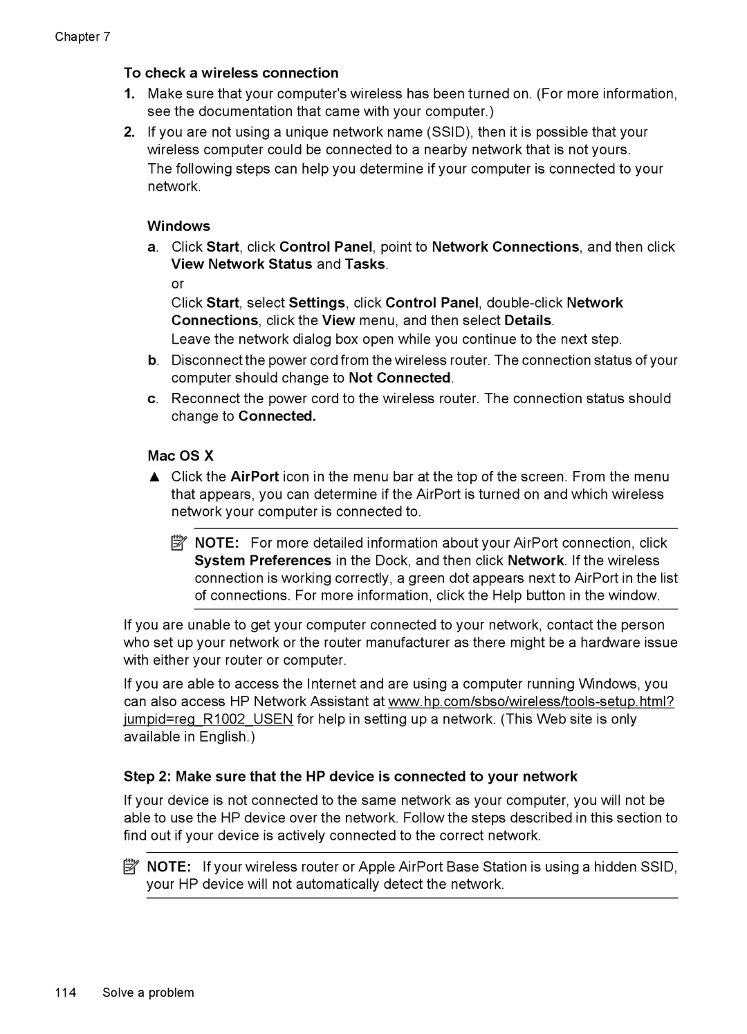 HP 4500 - K7 manual To check a wireless connection, Make sure that the HP device is connected to your network 