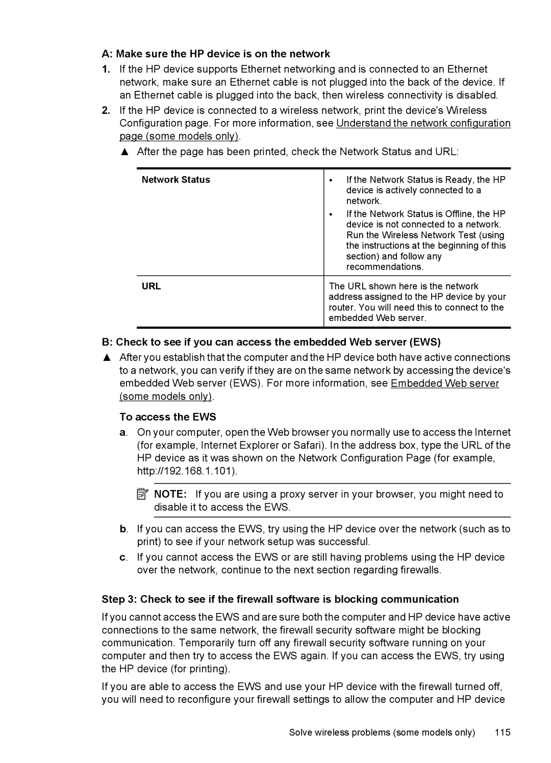 HP 4500 - K7 manual Make sure the HP device is on the network, Check to see if you can access the embedded Web server EWS 