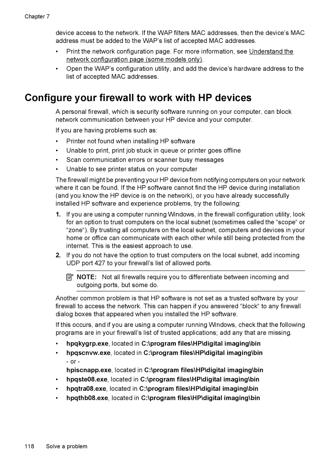 HP 4500 - K7 manual Configure your firewall to work with HP devices 