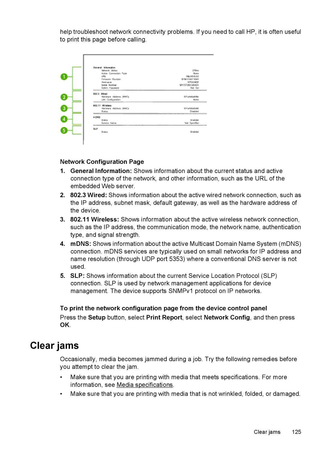 HP 4500 - K7 manual Clear jams, Network Configuration 