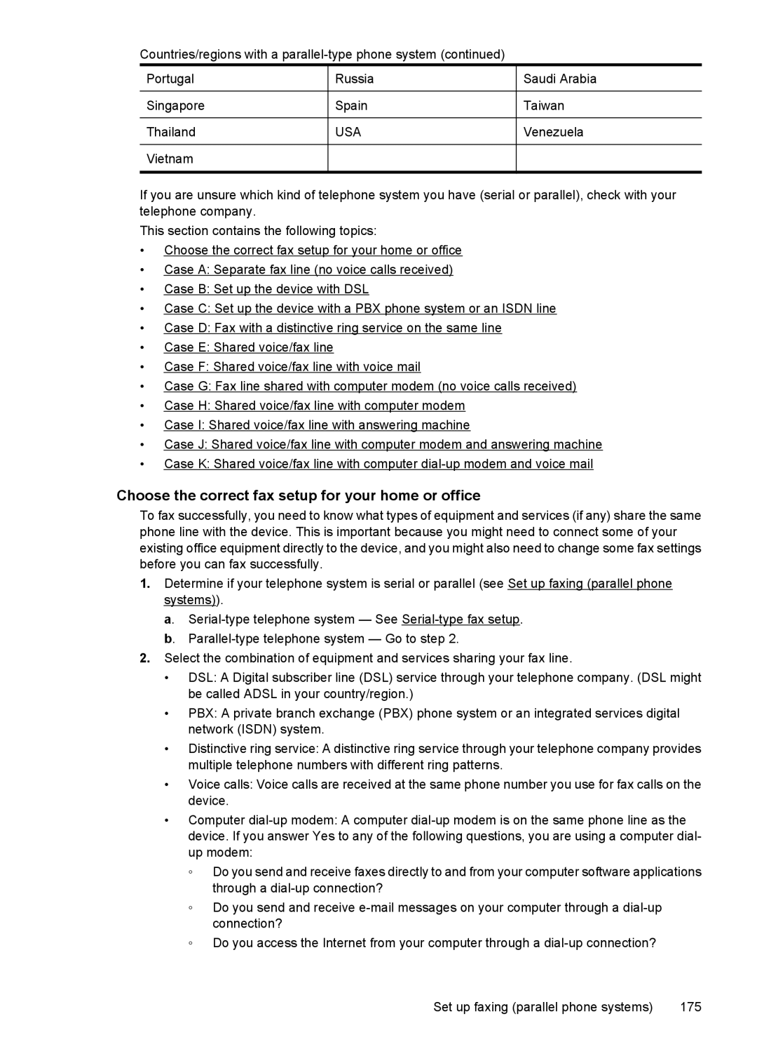 HP 4500 - K7 manual Choose the correct fax setup for your home or office, Usa 