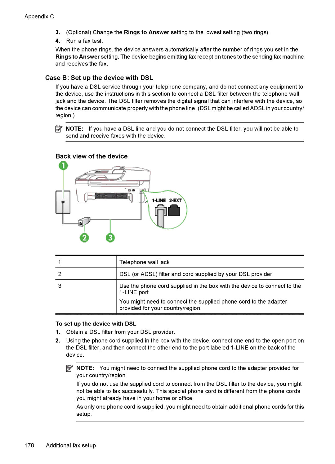 HP 4500 - K7 manual Case B Set up the device with DSL, To set up the device with DSL 