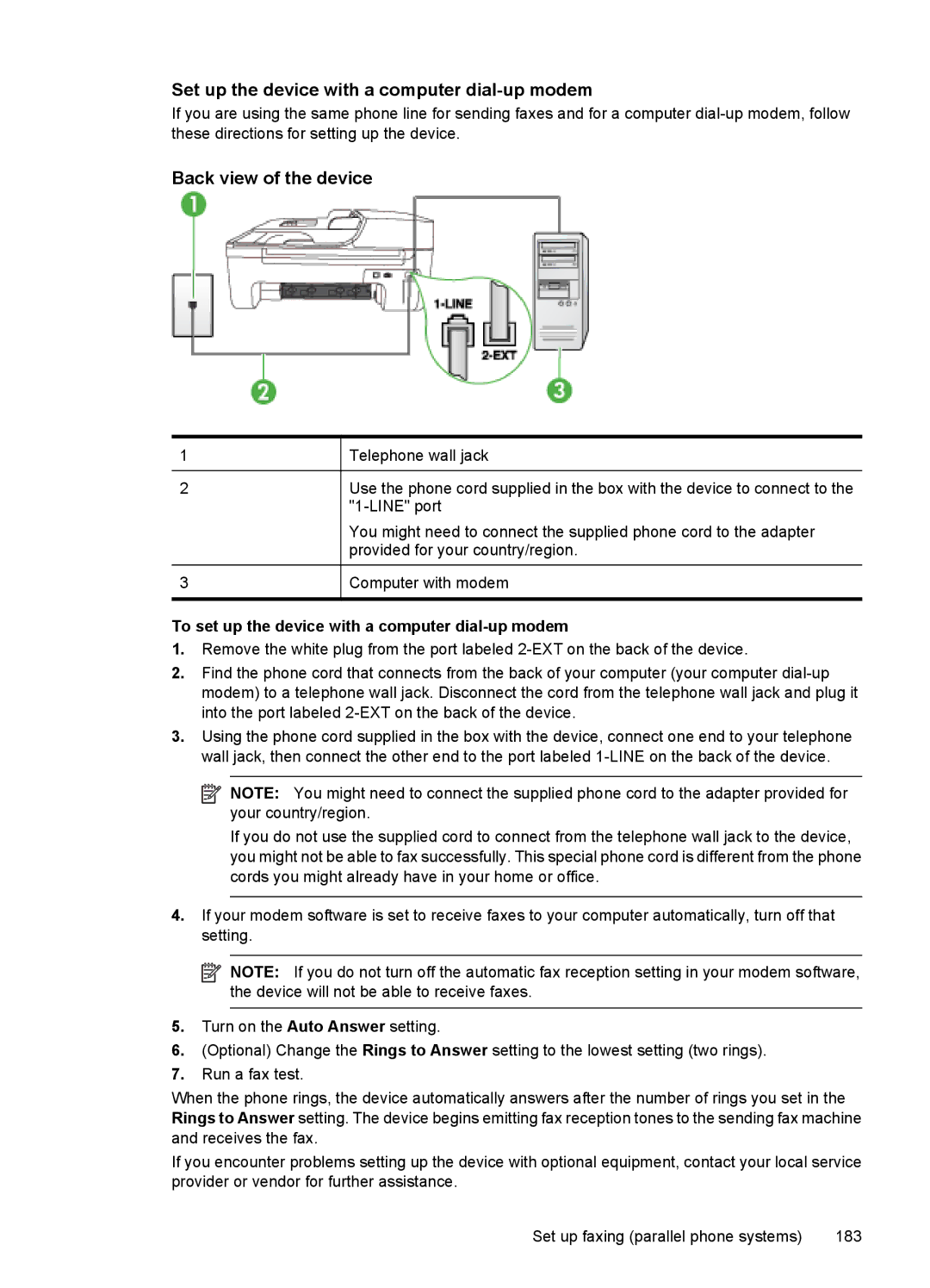 HP 4500 - K7 manual Set up the device with a computer dial-up modem, To set up the device with a computer dial-up modem 