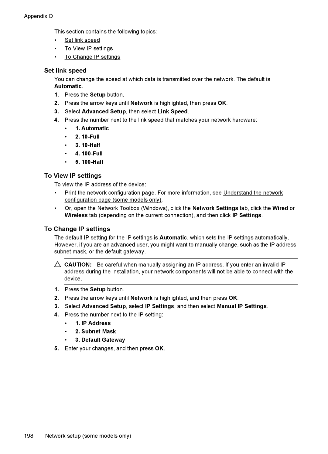 HP 4500 - K7 manual Set link speed, To View IP settings, To Change IP settings 