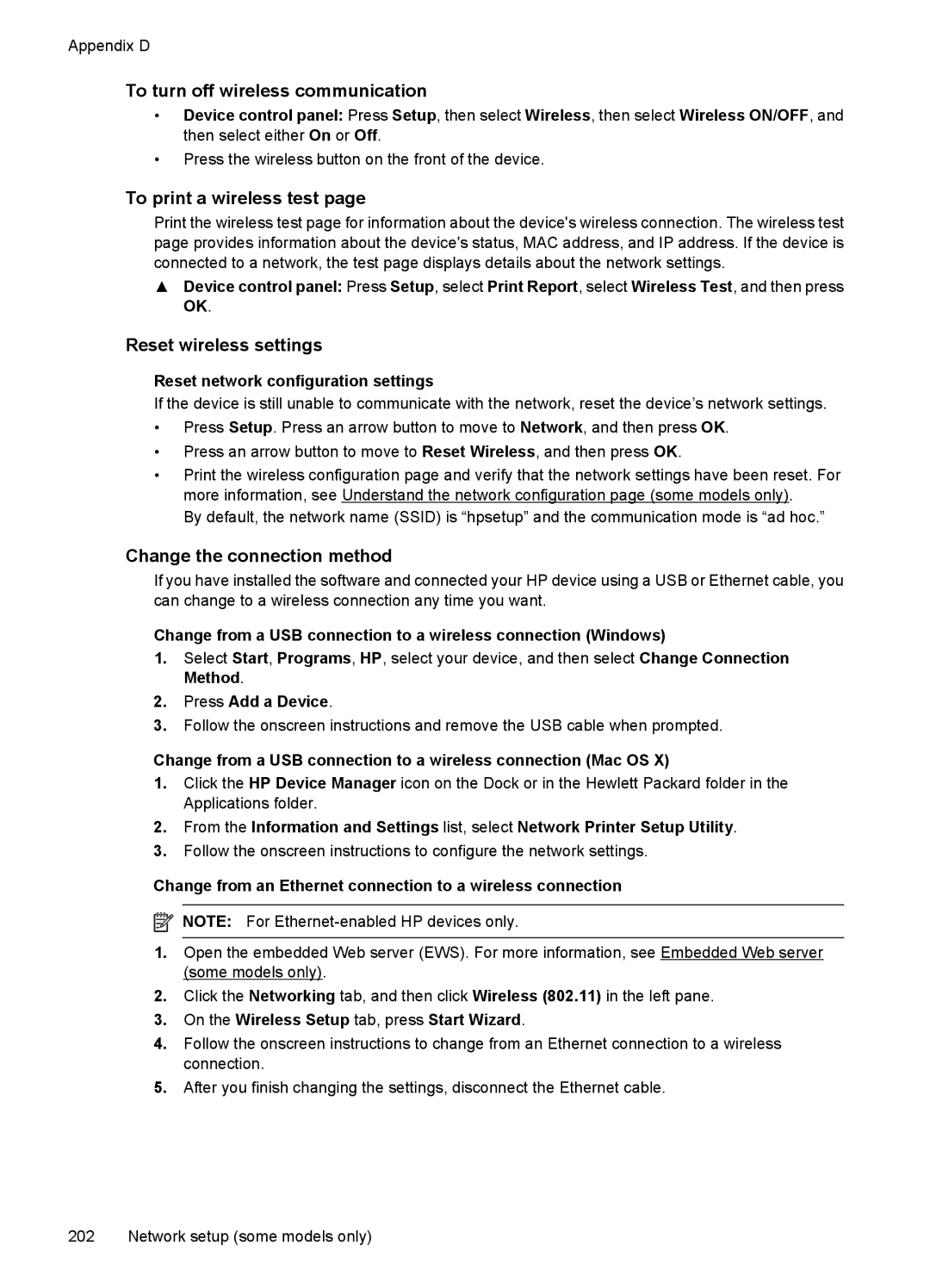 HP 4500 - K7 manual To turn off wireless communication, To print a wireless test, Reset wireless settings 