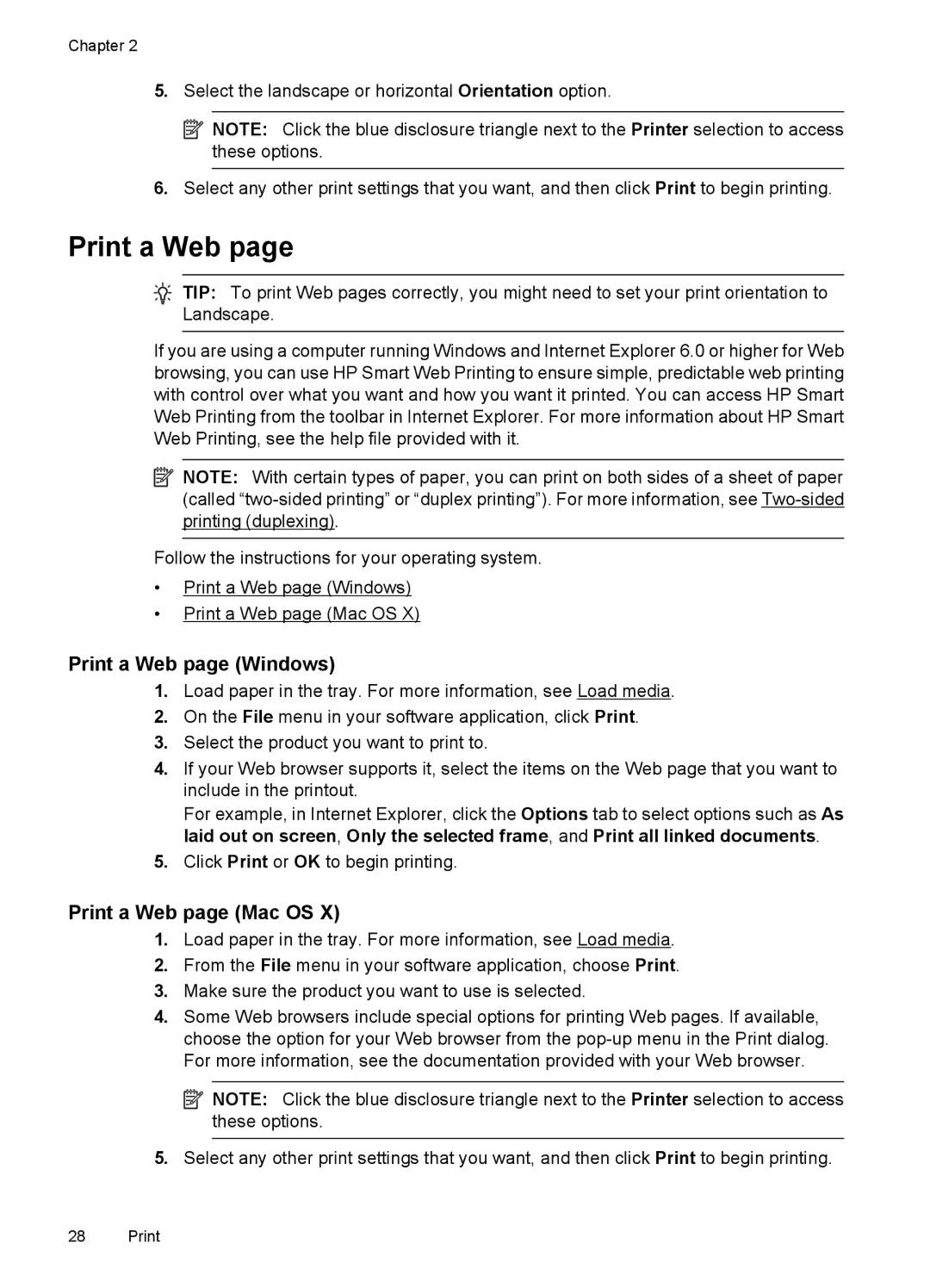 HP 4500 - K7 manual Print a Web page Windows, Print a Web page Mac OS 