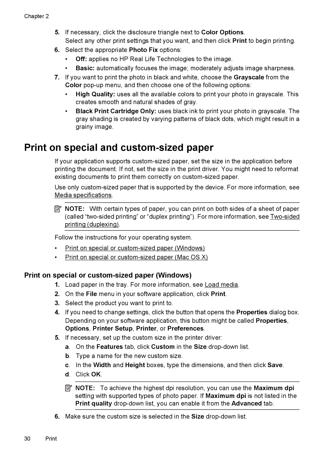 HP 4500 - K7 manual Print on special and custom-sized paper, Print on special or custom-sized paper Windows 