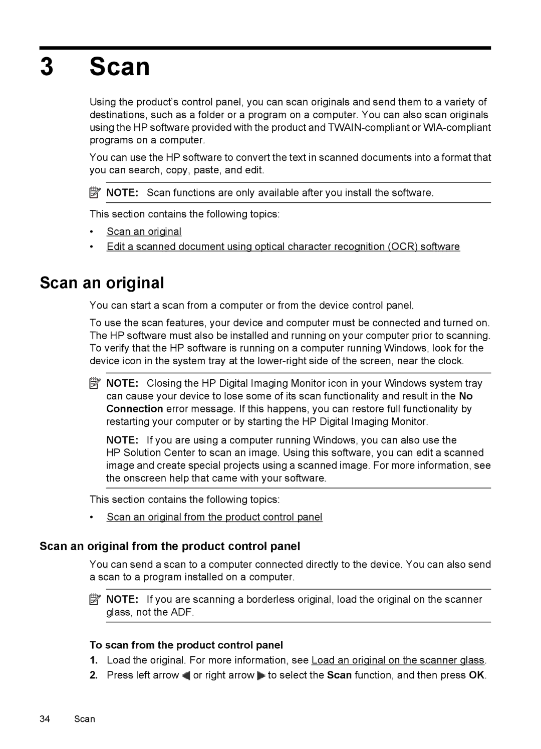 HP 4500 - K7 manual Scan an original from the product control panel, To scan from the product control panel 