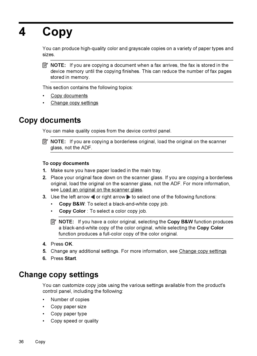 HP 4500 - K7 manual Copy documents, Change copy settings, To copy documents 