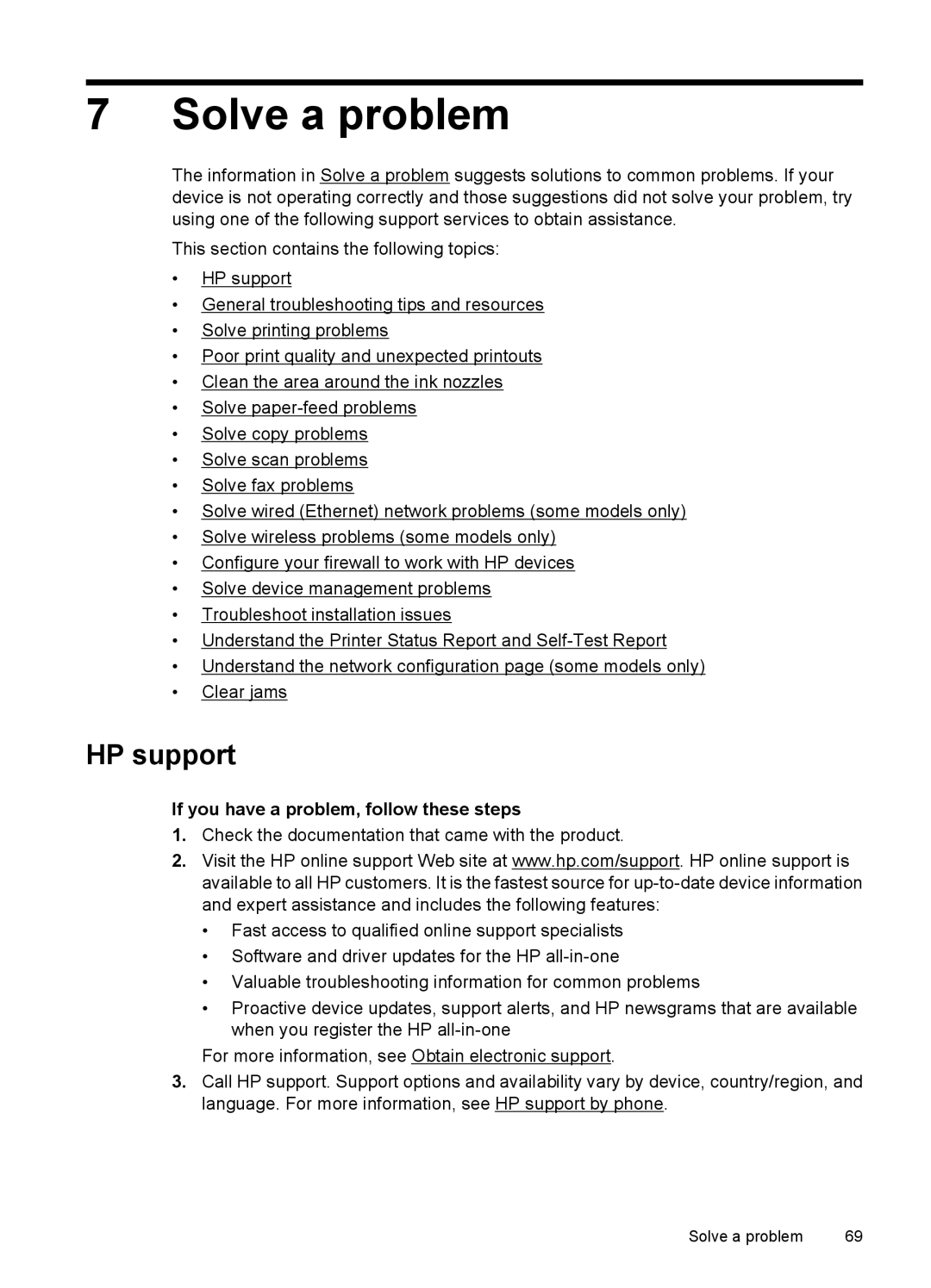 HP 4500 - K7 manual Solve a problem, HP support, If you have a problem, follow these steps 