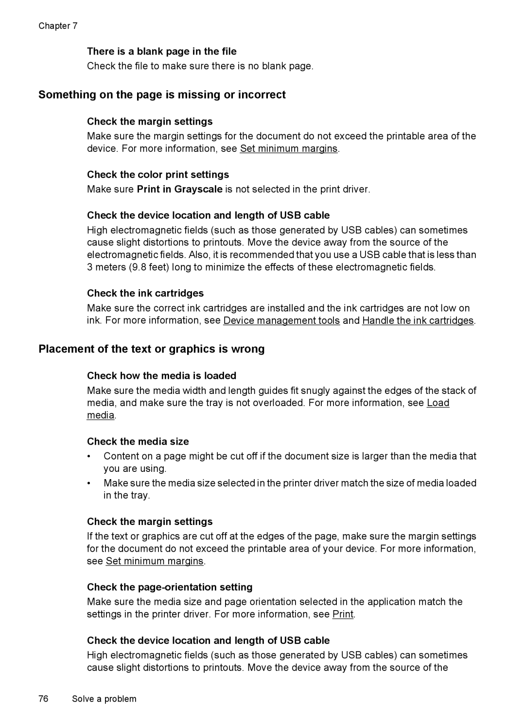 HP 4500 - K7 manual Something on the page is missing or incorrect, Placement of the text or graphics is wrong 