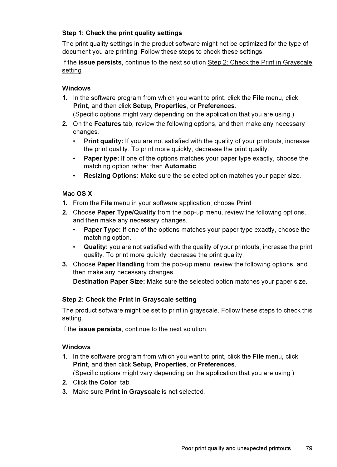 HP 4500 - K7 manual Check the print quality settings, Check the Print in Grayscale setting 