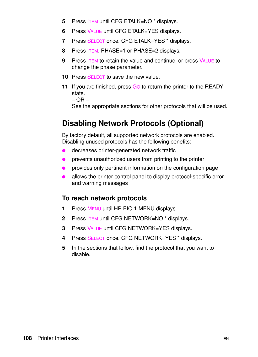 HP 4500 DN manual Disabling Network Protocols Optional, To reach network protocols 