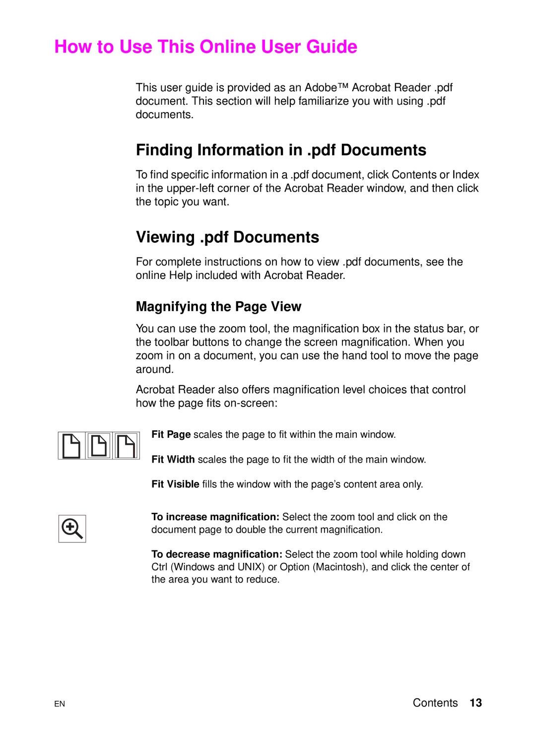 HP 4500 DN manual How to Use This Online User Guide, Magnifying the Page View 