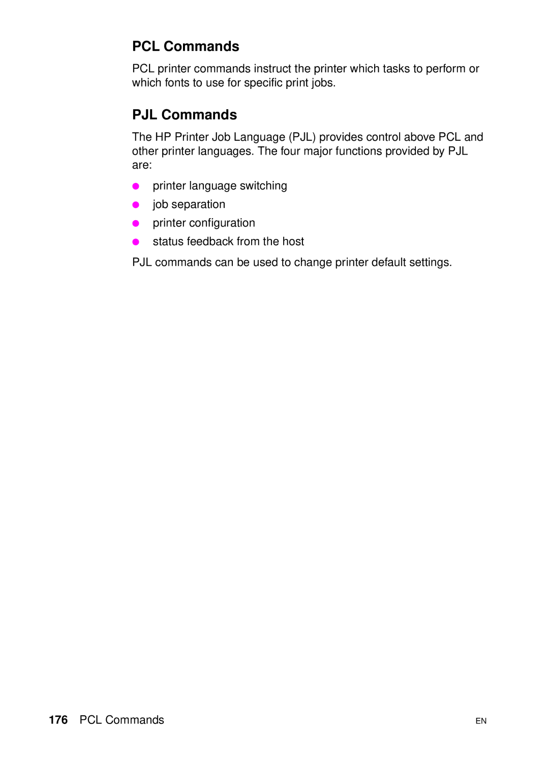 HP 4500 DN manual PCL Commands, PJL Commands 