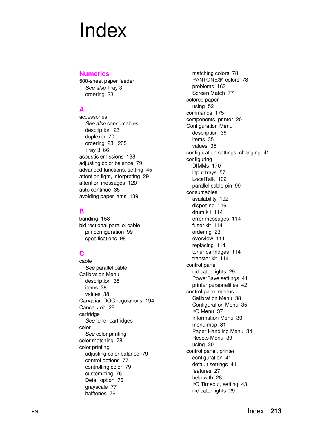 HP 4500 DN manual Index, Numerics 