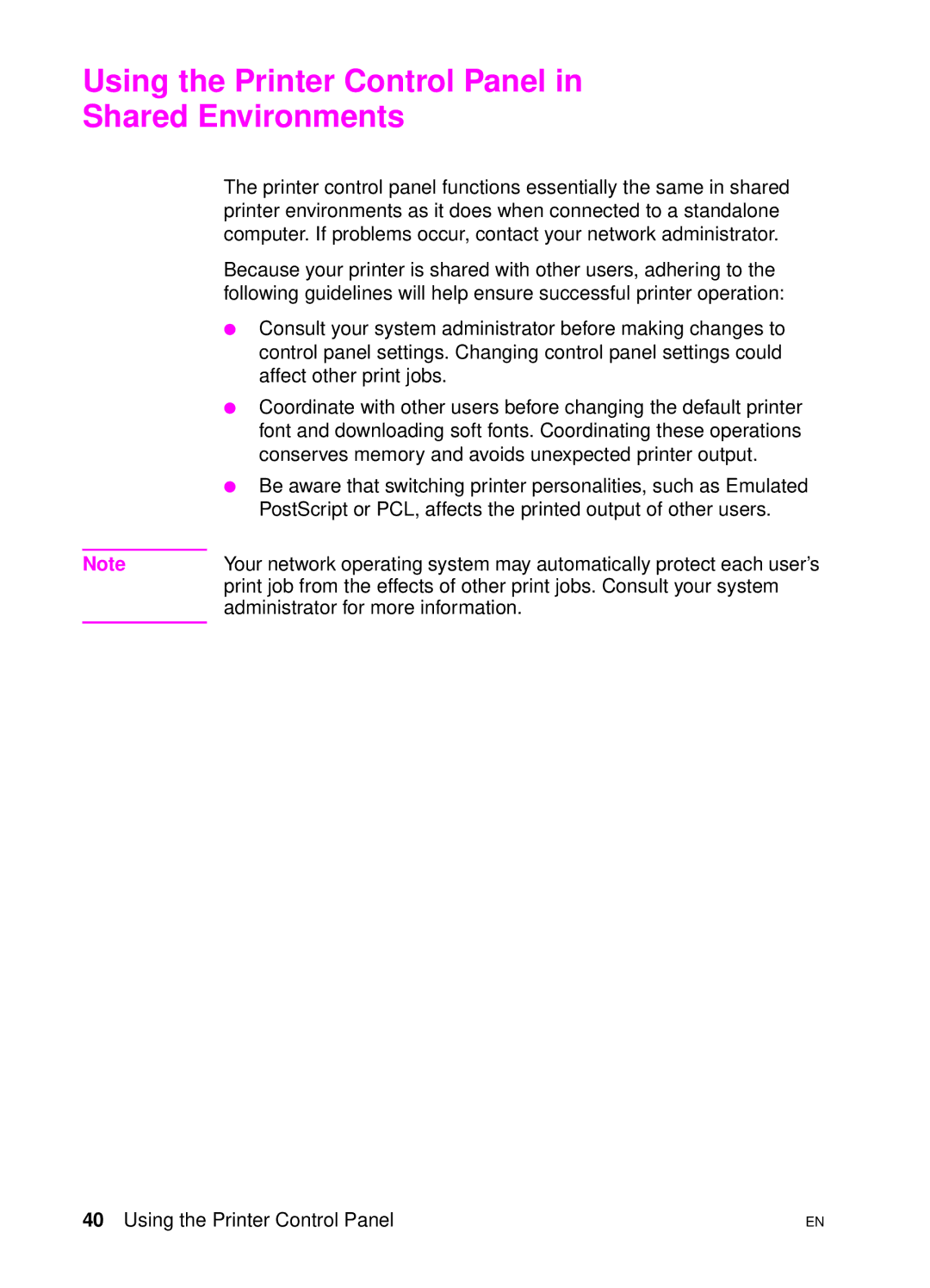 HP 4500 DN manual Using the Printer Control Panel Shared Environments 