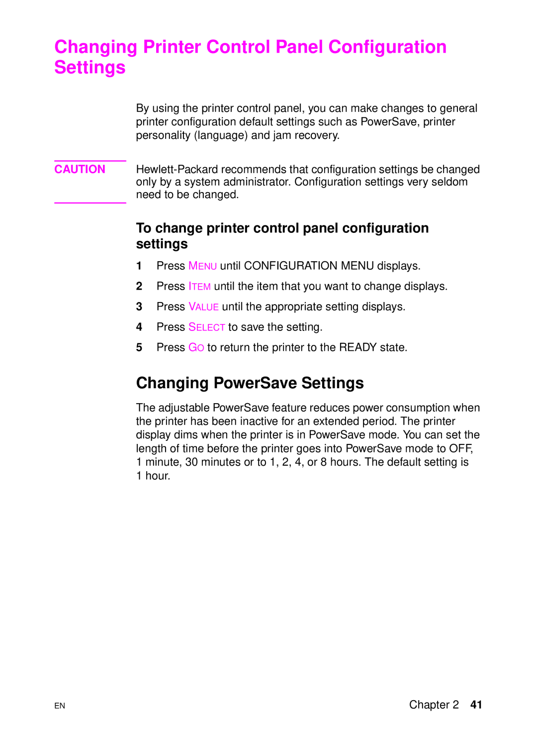 HP 4500 DN manual Changing Printer Control Panel Configuration Settings, Changing PowerSave Settings 