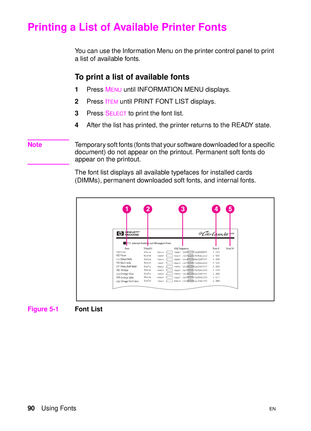 HP 4500 DN manual Printing a List of Available Printer Fonts, To print a list of available fonts 