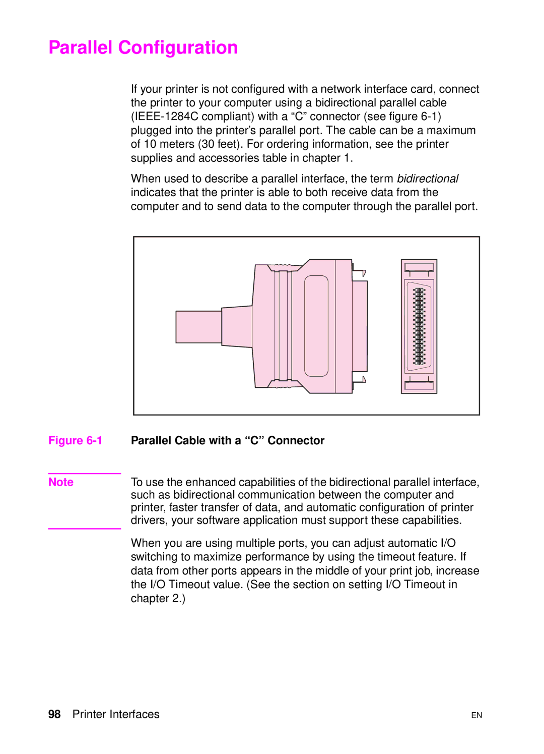 HP 4500 DN manual Parallel Configuration, Parallel Cable with a C Connector 